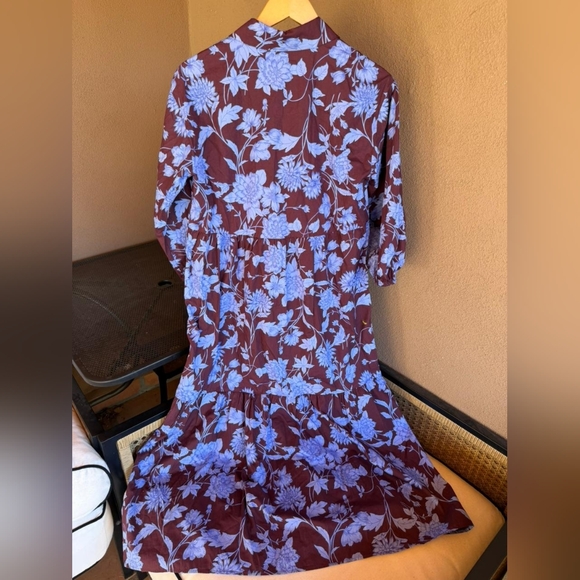 Anthropologie Maeve The Bettina Tiered Shirt Dress Maroon Blue Floral 100%Cotton - Picture 5 of 6